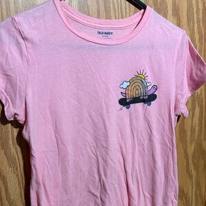 Old Navy Pink Kids Tee with Skateboard Rainbow Design